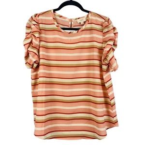 LOFT outlet pink striped puff sleeve blouse casual woman's size Large modest